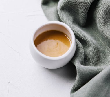 honey mustard sauce in a ceramic jar