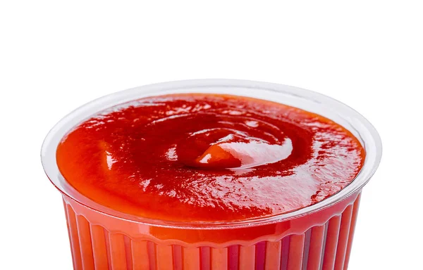 Ketchup Plastic Bowl Isolated White — Fotografia de Stock