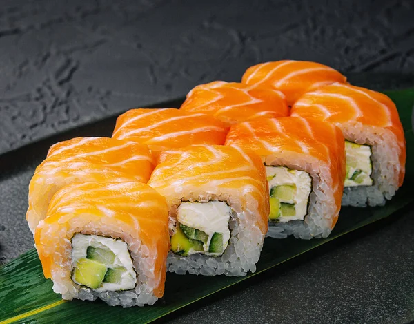 stock image Philadelphia Sushi on black dish