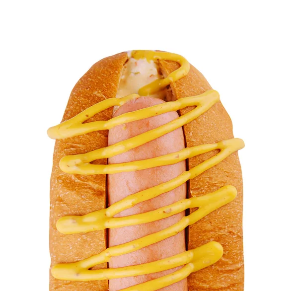 Hot Dog Con Senape Isolata Bianco — Foto Stock