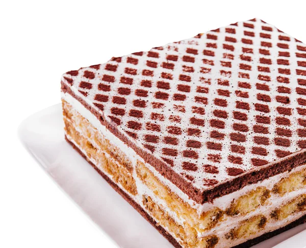 Multi Layered Cocoa Sponge Cake Isolated White — Stockfoto