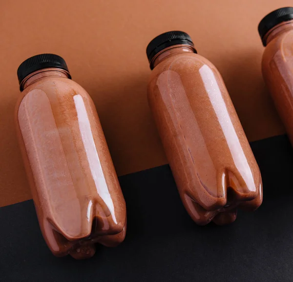 Chocolate Smoothies Plastic Bottles — Fotografia de Stock