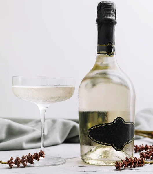 Prosecco Bottle Wine Glass — Φωτογραφία Αρχείου