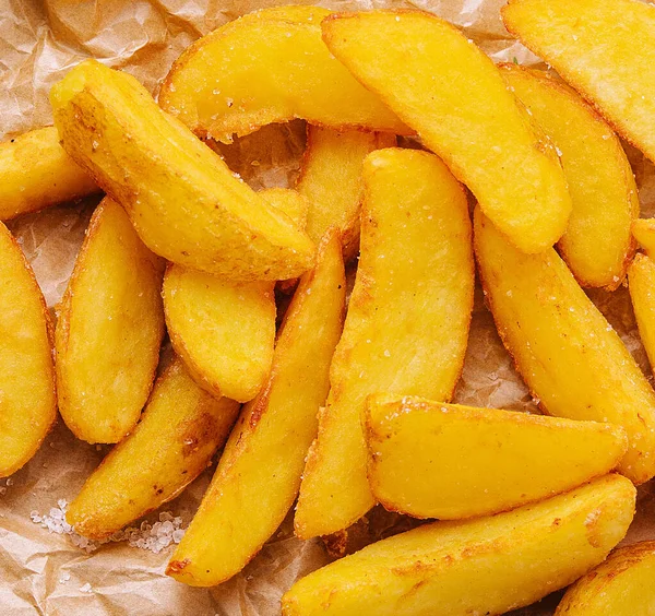 Baked Fried Potatoes Close Background — Stock Photo, Image