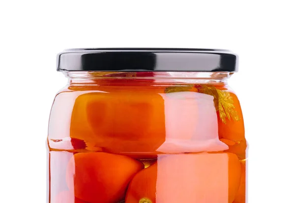 塩キュウリとトマト ガラス瓶で — ストック写真