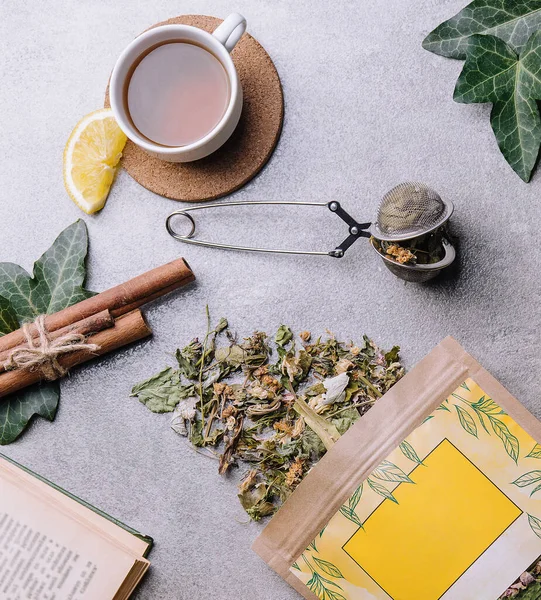 Cup Tea Lemon Slices Tea Packaging — Stockfoto