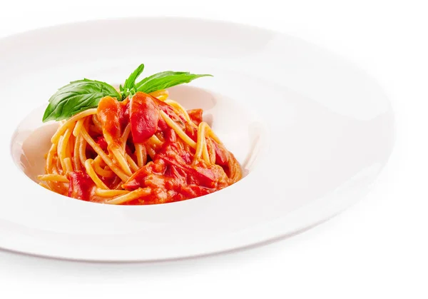 Spaghetti Tomato Sauce Cherry Tomatoes Basil — Fotografia de Stock