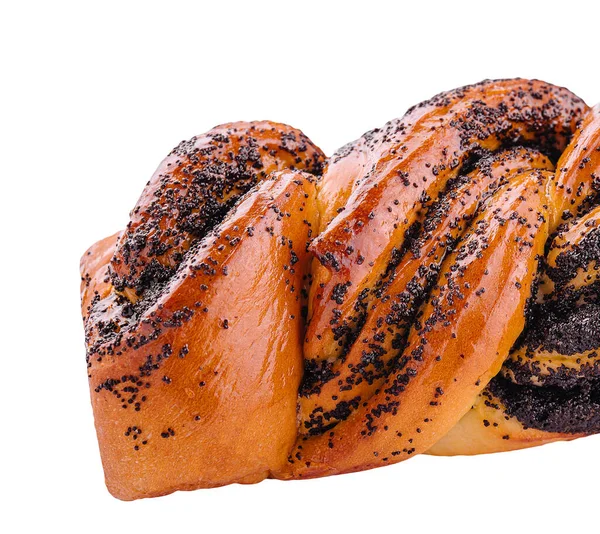 Chléb Mákem Izolovaných Bílém — Stock fotografie