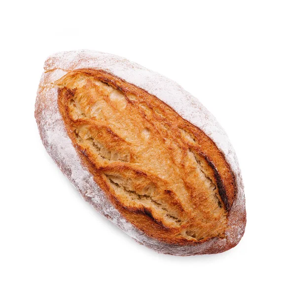 Celý Oválný Bochník Pšeničného Nekvašeného Chleba Bílém Pozadí — Stock fotografie