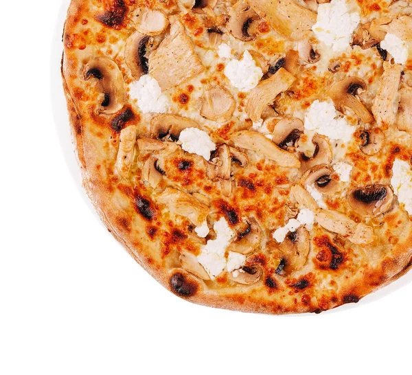 Pizza Com Frango Cogumelos Prato — Fotografia de Stock