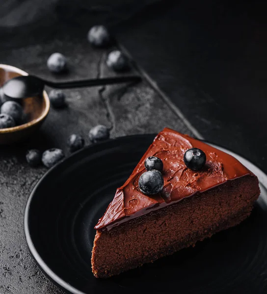 Chocolate Brownie Cakes Blueberry Plate — Foto de Stock