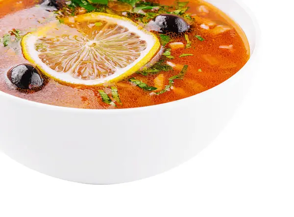Meat Soup Solyanka Bowl White — Stock Fotó