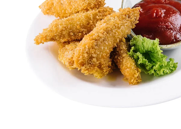Hemmagjorda Kycklingnuggets Med Ketchup Isolerad — Stockfoto
