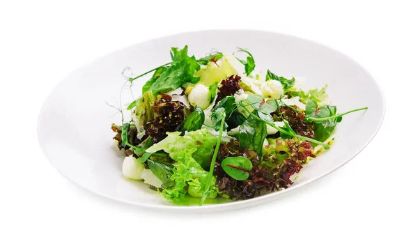 Beyaz Tabakta Sağlıklı Mozzarella Salatası — Stok fotoğraf