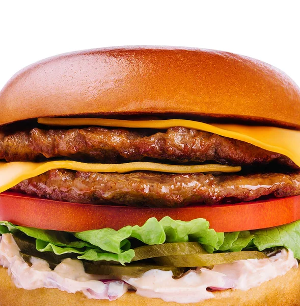 Taze Lezzetli Hamburger Beyaz Arka Planda Kapan — Stok fotoğraf