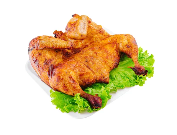 Roast Chicken Served White Platter — Stock Photo, Image