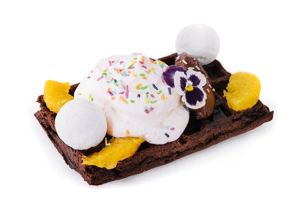 Belgian Chocolate Waffle Orange Ice Cream — Stock Fotó