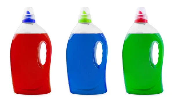 Jabón Detergente Líquido Verde Rojo Azul Una Botella Plástico — Foto de Stock