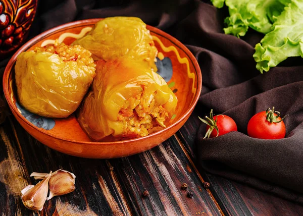 Baked Bell Peppers Stuffed Meat Onions Rice — 스톡 사진