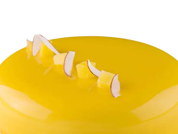 Lemon Mousse Cake White Plate — Stockfoto