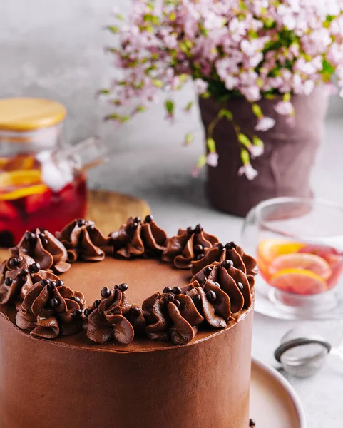 Tasty Homemade Chocolate Cake Tea — Foto de Stock