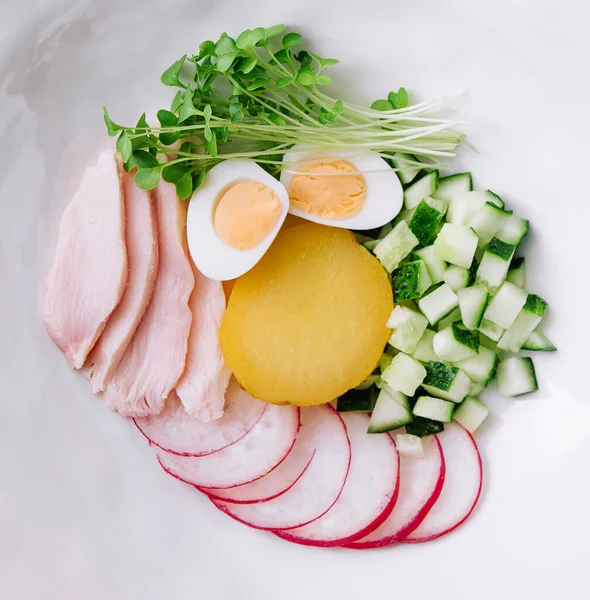 Okroshka Soup Salad Top View — Stock Fotó