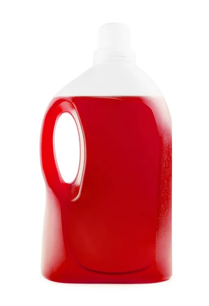 Sabão Líquido Vermelho Detergente Uma Garrafa Plástico — Fotografia de Stock