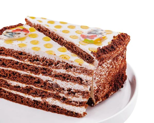 Chocolate Cake Cream White Plate — Stock Photo, Image