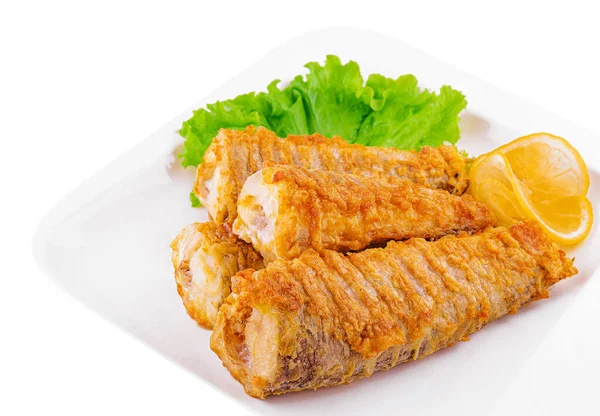 Delicious Fried Fish Lemon Plate — Stok Foto
