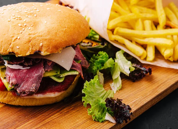 Burger Jerky Meat Fries — Stockfoto