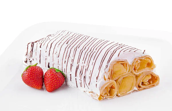 Strawberry Crepes Whipped Cream Plate — Foto de Stock