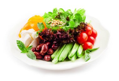 chopped tomatoes, cucumbers, peppers and mozzarella