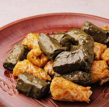 dolma cabbage rolls grape leaves filling close up