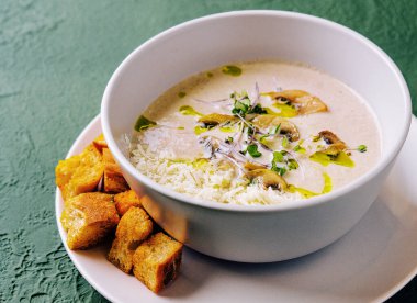 Soup puree with mushrooms and parmesan