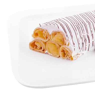 Strawberry crepes with whipped cream on plate