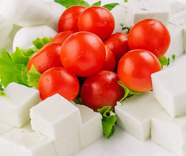 Mozzarella Cheese Cherry Tomatoes Goat Cheese — Stok fotoğraf