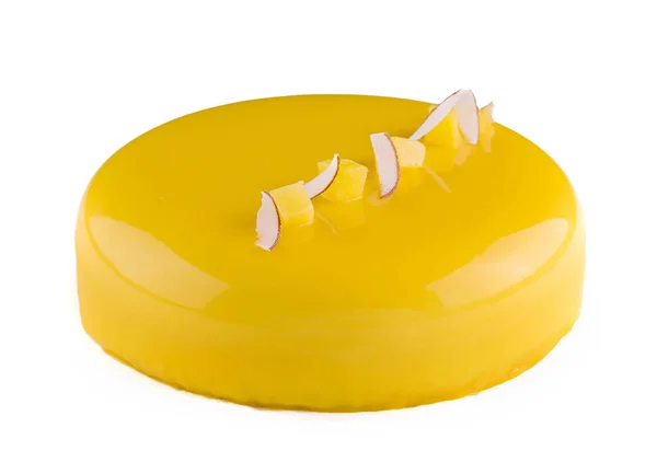 Lemon Mousse Cake White Plate — Stok fotoğraf