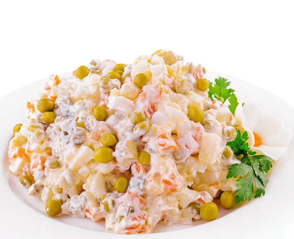 Salad Olivier Mayonnaise Plate — Fotografia de Stock