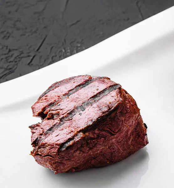 Appetizing Fried Beef Steak Potatoes Plate — Photo