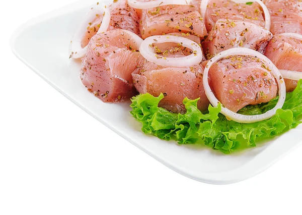 Raw Pork Meat Onions Spices Cooking Kebabs — стоковое фото