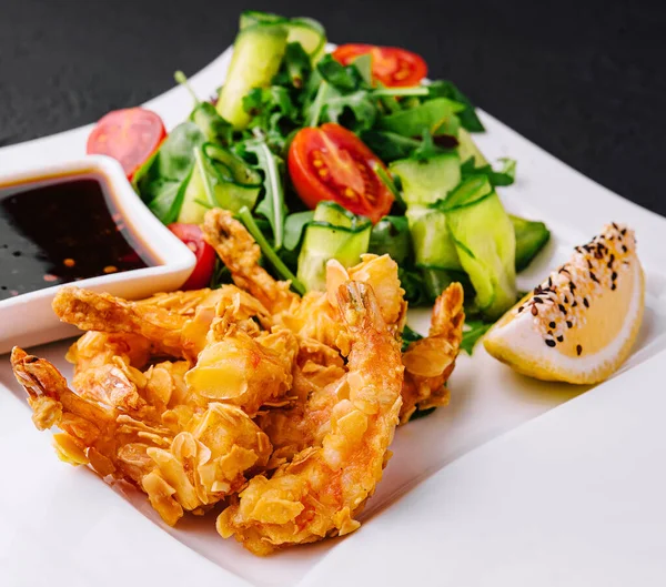 stock image Fried Shrimp Salad with soy sauce