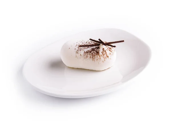White Mousse Cake White Plate — Foto Stock