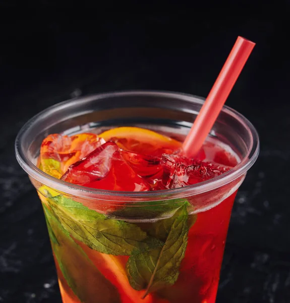 Alcoholic Red Fruit Cocktail Mint Leaf — Zdjęcie stockowe