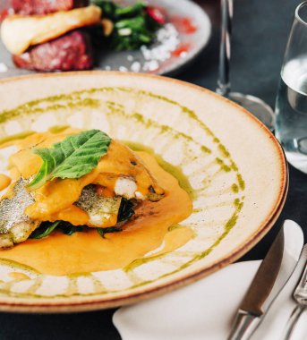 Grilled cod with Pumpkin Cream Sauce