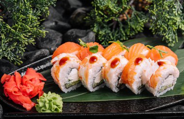 sushi rolls with shrimp and salmon