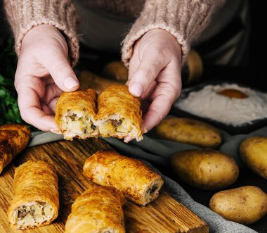 Moldavian pies or placinta with mashed potatoes