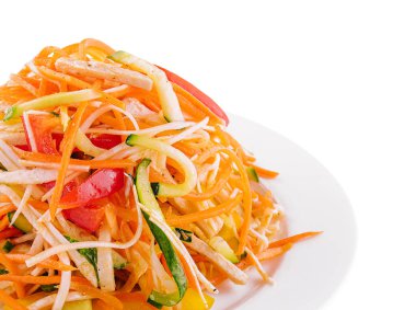 salad of carrots, cucumbers and peppers on plate