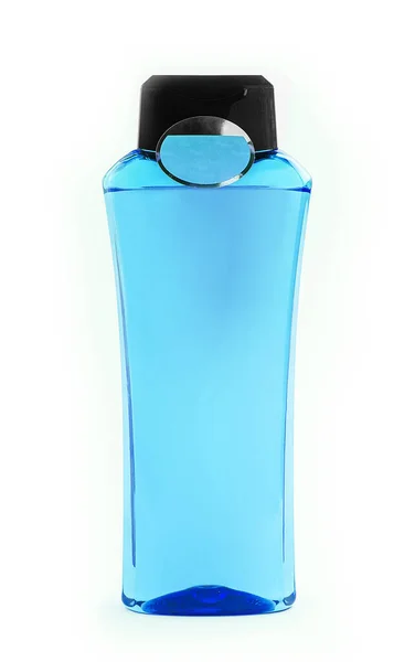 Botella Champú Azul Aislada Sobre Fondo Blanco — Foto de Stock