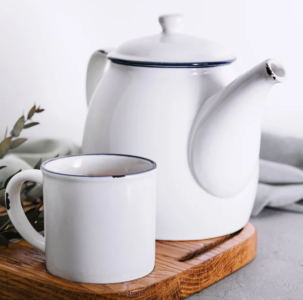 Vintage Metal Teapot Mug Tea — Fotografia de Stock