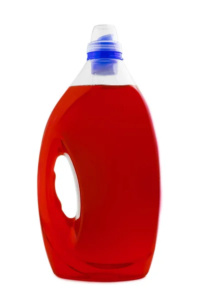 Frasco Plástico Vermelho Isolado Sobre Fundo Branco — Fotografia de Stock